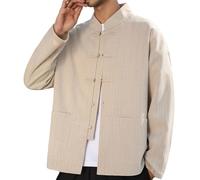 Men's Shirt with Mandarin Collar Long Sleeve Casual Business Formal Tunic Top Outerwear Jacket for Everyday Wear Versatile Style Suitable for Spring to Winter (White, XL)