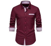 Men's Shirt with Press Studs Long Sleeve - Casual Shirts for Men Modern Fit, Business Shirts Regular Fit Casual Shirt Men Long Sleeve Shirt Modern Tops Wedding Shirt with Pocket Men's Shirt, red, L