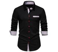 Men's Shirt with Press Studs Long Sleeve - Casual Shirts for Men Modern Fit, Business Shirts Regular Fit Casual Shirt Men Long Sleeve Shirt Modern Tops Wedding Shirt with Pocket Men's Shirt, black, L