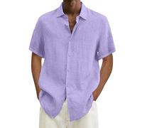 Men's Shirt with Tie Set Men's Summer Hawaii Solid Shirt Short Sleeve Double Pocket Turn-Down Collar Button Shirt Velvet Shirt Men, purple, M