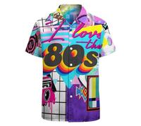 Mens Shirts 80s 90s Vintage Outfit Button Up Hawaiian Shirt Funny Party Beach Costumes, White-love 80s, XXXXL