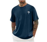 Mens Shirts Casual Short Sleeve Loose Fit Crewneck Tshirts Summer Sports Lightweight Work Big and Tall Hiking Tees Dark Blue