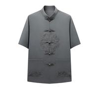 Men's Shirts Chinese Tang Suit Dragon Embroidery Short Sleeve Shirts Pattern Lapel Collar Kong Fu Summer Shirt with Pockets Regular Fit Daily Wear Costume Tops