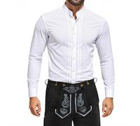 Men's Shirts Grandad Collar Long Sleeve Banded Collar Regular Fit Men Traditional Shirts Oktoberfest Shirt Bavarian Shirt for Mens Plain Smart Button Down White