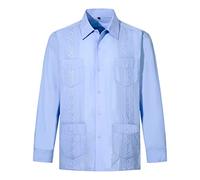 Mens Shirts Guayabera Shirts Cuban Long Sleeve Mexican Shirts for Men, Lightblue, XL