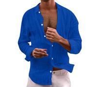 Mens Shirts Long Sleeve Button Down Collar Solid Slim Fit Linen Breathable Holiday Casual Top