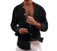 Mens Shirts Long Sleeve Button Down Collar Solid Slim Fit Linen Breathable Holiday Casual Top