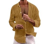 Mens Shirts Long Sleeve Button Down Collar Solid Slim Fit Linen Breathable Holiday Casual Top