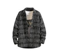 Mens Shirts Long Sleeve Button Down Shirts UK Loose Fit Casual Smart Lapel Collar Blouse Tops Plaid Autumn Winter Grandad Shirt Plus Size Checkered Tops Black