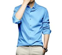 Mens Shirts Long Sleeve Button Up Shirts French Cuff Dress Shirts for Men Adult Men's Luxury Satin Dress Formal Shirts with Cufflinks Shirt Shiny Silk Wedding Shirt Party Prom (Light Blue,XL,XL)