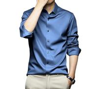 Mens Shirts Long Sleeve Button Up Shirts French Cuff Dress Shirts for Men Adult Men's Luxury Satin Dress Formal Shirts with Cufflinks Shirt Shiny Silk Wedding Shirt Party Prom (Blue,XXL,XXL)