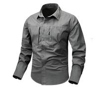 Mens Shirts Long Sleeve Camouflage Denim Shirt Cargo T-Shirt Double Pockets Button Down Military Tops Casual Blouse Camisetas para Hombre(Z01-Grey, XXXXXL)