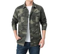 Mens Shirts Long Sleeve Camouflage Denim Shirt Cargo T-Shirt Double Pockets Button Down Military Tops Casual Blouse Pack Camisetas Hombre(Green, XXXL)