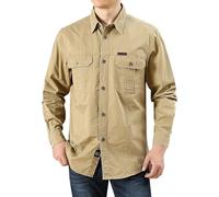 Mens Shirts Long Sleeve Camouflage Denim Shirt Cargo T-Shirt Double Pockets Button Down Military Tops Casual Blouse