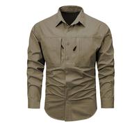 Mens Shirts Long Sleeve Camouflage Denim Shirt Cargo T-Shirt Double Pockets Button Down Military Tops Casual Blouse Camisas Cuello V para Hombre(Z01-Khaki, XL)