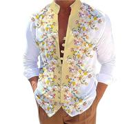 Men's Shirts Long Sleeve Casual Digital 3D Printed Shirt Beach Shirts Hawaiian Floral Shirts Formal Business Shirt Tops Funky Work Shirt Long-Sleeve Personalized Button Down Shirt for Everyday Yellow
