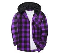 Men's Shirts Long Sleeve Checked Tops Casual Plaid Shirts Hoodie Buttons Down Lumberjack Shirt with Pocket Mens Warm Lined Check Men Casual Plaid Shirt with Pocket Mens Hooded Check Jacket