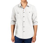 Mens Shirts Long Sleeve Cotton Shirt Double Pockets Button Down Tops T-Shirt Casual Business Office Work Wear Blouses Playeras Negras para Hombre(White, M)
