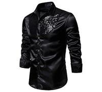 Mens Shirts Long Sleeve - Performing Shirts Personalized Sparkly Shirts Light Up The Night Casual Formal Shirts Funky Business Shirts Easy Fit Button Down Shirt Best for Party, The Pub Or Prom Black