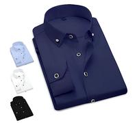 Mens Shirts Long Sleeve SLIM FIT Premium Quality Fabric, Ideal Shirts for Men Adult Casual, Wedding or Business Wear, Comfortable Fit, Variety of Colours. (UK, Alpha, XXL, Regular, Regular, Navy Blue)