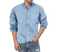 Mens Shirts Long Sleeve Smart Casual, Regular Fit Casual Solid Shirt Lightweight Summer Beach Tops Breathable Button-Down Shirt Wrinkle-Free Safari Shirts with Pockets for Hiking Fishing Golfing Blue