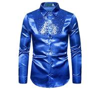 Mens Shirts Long Sleeve - Sparkly Light Up The Night Casual Formal Funky Business Easy Fit Button Down Shirt - Best for Party, The Pub Or Prom - Blue