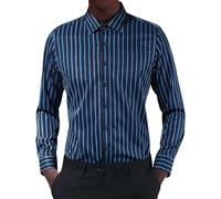 Mens Shirts Long Sleeve Striped Shirt Wrinkle Free Regular Fit T-Shirt Casual Button Down Tops Business Office Blouse Playeras Blancas(Blue, XL)