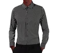 Mens Shirts Long Sleeve Striped Shirt Wrinkle Free Regular Fit T-Shirt Casual Button Down Tops Business Office Blouse Camisas para Trabajo(Black, L)