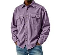 Mens Shirts Long Sleeve UK with Pocket Casual Smart Regular Fit Button Down Collar Work Shirts for Men Adult Designer Dress England Classic Full Sleeve Retro Shirts Tops Western Clothes Purple