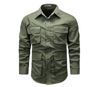Mens Shirts Plus Size Cotton Long Sleeve Tops Military Style Tactical Retro Top with Multi Pockets Button Down Lapel Shirts Outdoor Loose Fit Hiking Running Blouse