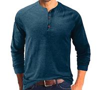 Mens Shirts Sale Clearance Cheap Mens Distressed Henley Shirts Front Placket Retro Long Sleeve Tee Shirts V Neck Casual Button Up Washed T-Shirts Mens Pullover Hoodie Bottoming Shirts Tops Dark Blue
