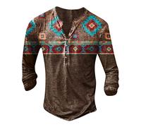 Mens Shirts Sale Clearance Cheap Mens Distressed Henley Shirts Front Placket Retro Long Sleeve Tee Shirts V Neck Casual Button Up Washed T-Shirts Loose Sweatshirts UK Size Stylish T Shirts for Men