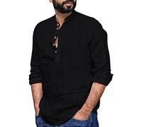 Men's Shirts Sale Clearance Cheap Mens Long Sleeve Casual Cotton Linen Shirts Hawaiian Graphic Print Tees V Neck Buttons Up Beach Yoga T Shirts Tops Mens Sweatershirt Trendy Fall Tops Black