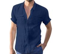 Men's Shirts Shirt Oxford for Men Vacation Mens Short Sleeve Summer Linen Long Casual Regular Fit Plain Button Down Cotton Double Cuff Sleeved