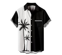 Mens Shirts Short Sleeve Lightweight Summer Beach Shirts Palm Tree Fancy Printed Hawaii Casual Wear Top Printed Palmshadow Clothing Mens Vacation Tops Tee (Hawaiian Shirts for Men Black, L)