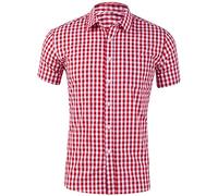 Mens Shirts Short Sleeve Regular-Fit Casual Plaid Shirt Classics Lapel Business Gingham Check Shirt Short Sleeve Shirt Formal Shirts Casual Outings Walking Hiking Summer Shirt Button Up Shirt Red