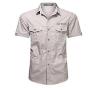 Mens Shirts Short Sleeve UK Sale Clearance Summer Cargo Style Shirts Button Down Tops Outdoor Workwear Shirts with Pockets Casual Turn-Down Collar Cotton Tops for Hiking Fishing Golfing Beige