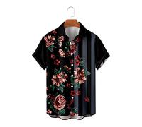 Mens Shirts Short Sleeve, Vintage Fashion Stitching Stripe Flowers Pattern Men'S Short Sleeve Beach Shirt Plus Size Button Down Summer Casual Shirts Tropical Print Quick Dry Holiday Party Aloha Shir