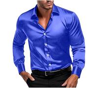 Mens Shirts Smart Casual Satin Formal Shirts Long Sleeve Shiny Dress Shirt Non Iron Button Down Shirt Regular Fit Luxury Tops for Men Vintage Party Disco Prom Outfits S-5XL