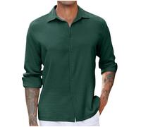 Men's Shirts UK Long Sleeve Casual Smart Button Shirt Non Iron Turn Down Collar Business Shirts Regular Fit Stretch Wedding Work Office Oxford Formal Shirt Blouses Green