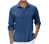 Men's Shirts UK Long Sleeve Casual Smart Button Shirt Non Iron Turn Down Collar Business Shirts Regular Fit Stretch Wedding Work Office Oxford Formal Shirt Blouses Blue