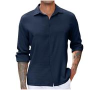 Men's Shirts UK Long Sleeve Casual Smart Button Shirt Non Iron Turn Down Collar Business Shirts Regular Fit Stretch Wedding Work Office Oxford Formal Shirt Blouses Navy