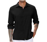 Men's Shirts UK Long Sleeve Casual Smart Button Shirt Non Iron Turn Down Collar Business Shirts Regular Fit Stretch Wedding Work Office Oxford Formal Shirt Blouses Black