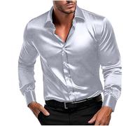 Mens Shirts Vintage Casual Solid Color Dancing Party Button Down Shirt Fashion Turn Down Collar Long Sleeve Shirt Comfortable Feasting Celebrating Lapel Tops