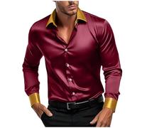 Mens Shirts Vintage Casual Solid Color Dancing Party Button Down Shirt Fashion Turn Down Collar Long Sleeve Shirt Comfortable Feasting Celebrating Lapel Tops