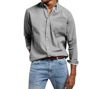 Mens Shirts Vintage Denim Shirt Long Sleeve T-Shirts Button Down Collared Tops Western Business Office Work Blouse Camiseta Blanca para Hombre(Grey, 5XL)