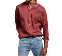 Mens Shirts Vintage Denim Shirt Long Sleeve T-Shirts Button Down Collared Tops Western Business Office Work Blouse Ropa para Hombre(Red, XL)