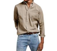 Mens Shirts Vintage Denim Shirt Long Sleeve T-Shirts Button Down Collared Tops Western Business Office Work Blouse Playeras De Algodon para Hombre(Khaki, L)