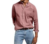 Mens Shirts Vintage Denim Shirt Long Sleeve T-Shirts Button Down Collared Tops Western Business Office Work Blouse Playeras para Hombre De Trabajo(Pink, M)