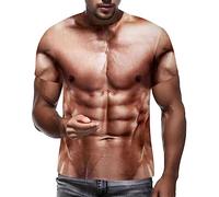 Mens Shit Shirt 3D Muscle Print T-Shirt Summer Casual Short Sleeve Tops Funny Shirts for Lads Holiday (Red, 4XL)